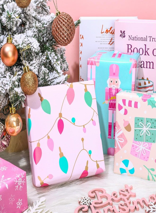 وولاين ورق تغليف هدايا عيد الميلاد من والين، ١٢ ورقة، وردي اللون - ليس لفة - ورق تغليف هدايا بتصميمات خبز الزنجبيل، كسارة البندق، وعصا الحلوى، مقاس ١٩.٧ × ٢٧.٦ بوصة مطوي بشكل مسطح، مثالي لتزيين حفلات أعياد الميلاد الشتوية، وحفلات استقبال المولود الجديد. - Image 4